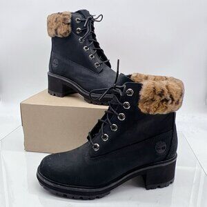 Timberland Kinsley 6-Inch Waterproof Black/Faux Fur Boots Lace Up Platform US 9